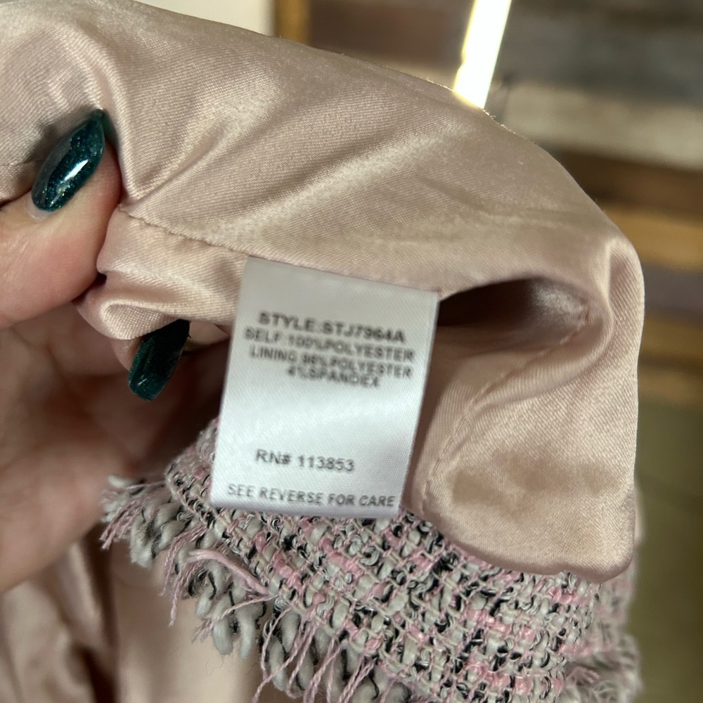 Sugar + Lipz Tweed Fringe Jacket- Pink- Open Front - Picture 10 of 10
